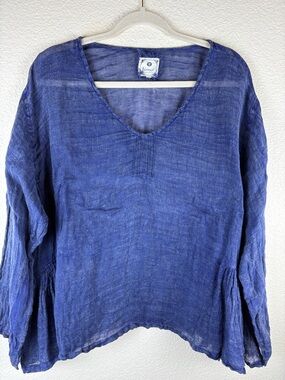 Namsar Women's Top 100% Linen Artsy Oversized Lagenlook One Size Blue Tunic